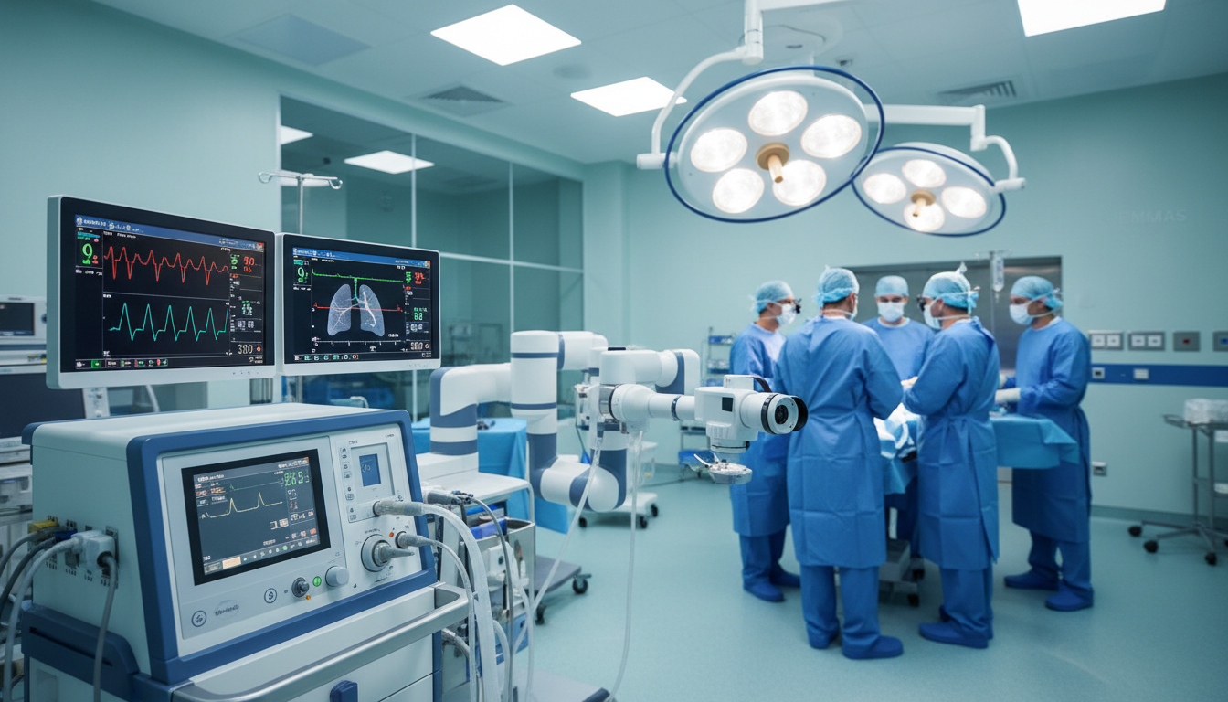 Hệ thống máy gây mê đa thông số và đèn mổ không bóng hiện đại tại phòng mổ EMCAS, đảm bảo an toàn tối đa cho mỗi ca phẫu thuật.