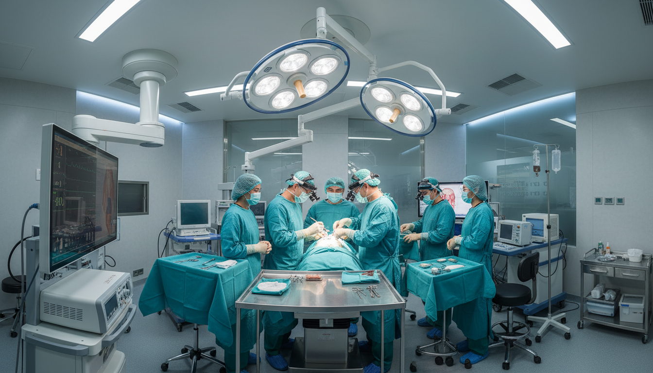 Không gian phòng phẫu thuật hiện đại, chuẩn y khoa tại Bệnh viện Thẩm mỹ EMCAS đảm bảo an toàn tuyệt đối.